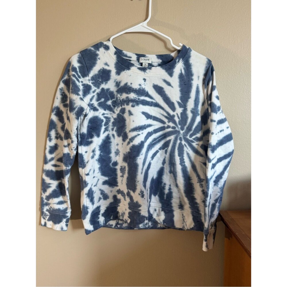 J. Crew Blue & White Tie Dye Crewneck Sweatshirt Size Small